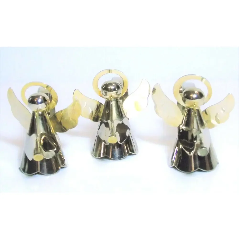 Gold Brass Angel Napkin Rings Figurines Set 3 Christmas Holiday Trumpet Horn Vtg